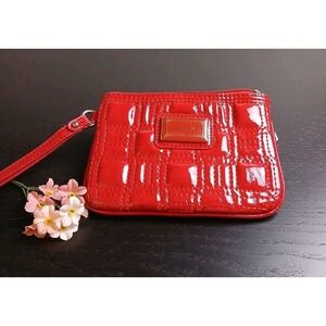 Nine West Bright Red, Soft Quilted Clutch/pouch with Zipper and Strap  #1545